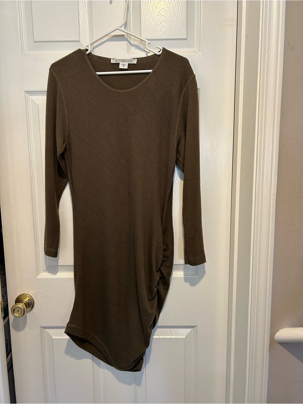 Scoop-Neck Asymmetrical Ruched Wool Dress — Moss Green